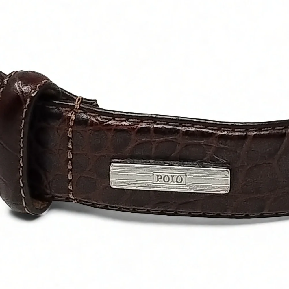 Preppy Minimalist Polo Ralph Lauren Alligator Embossed Leather Belt Mens Size 38